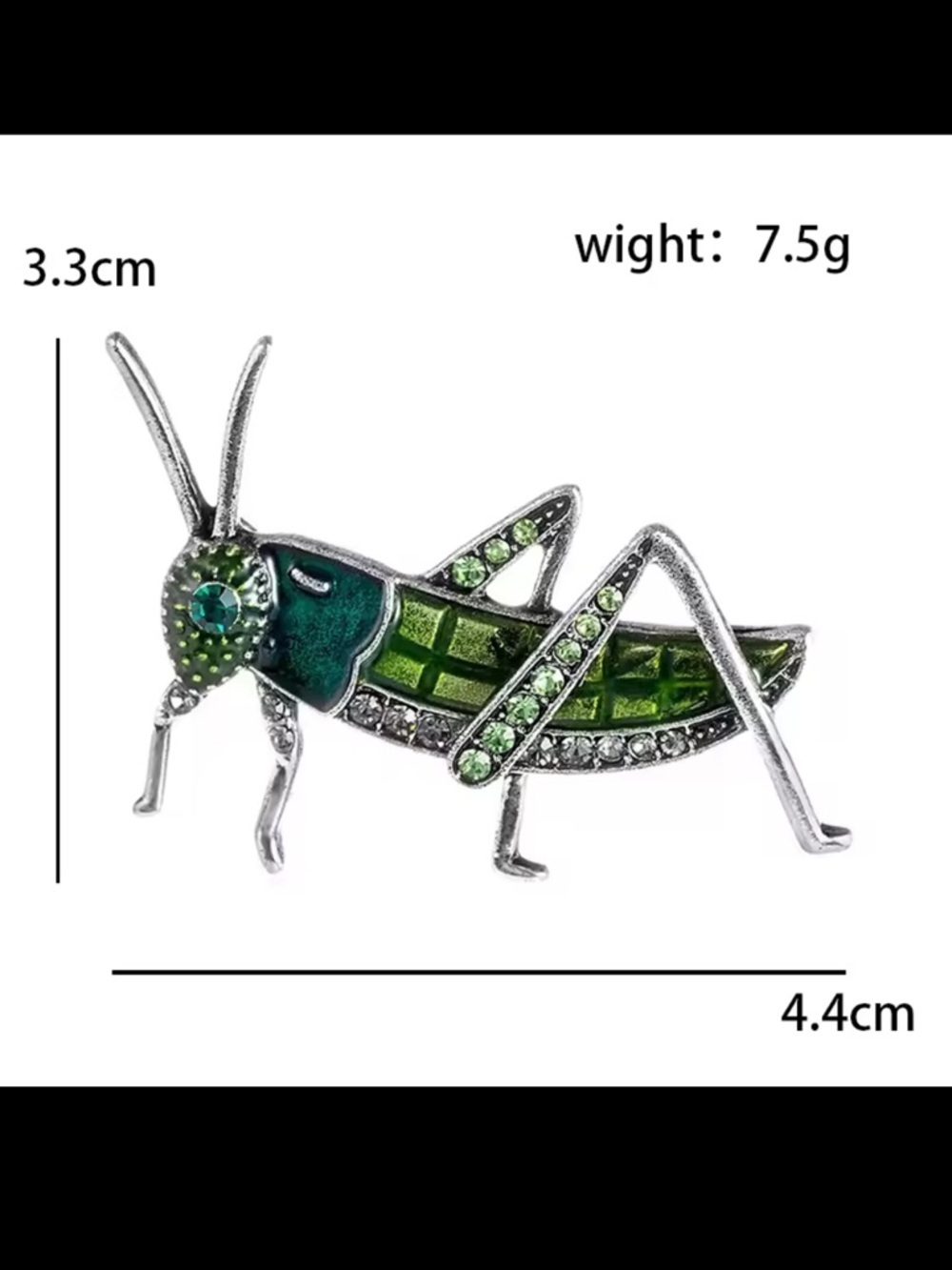 Emerald Green Grasshopper Crystal Brooch - Picture 4 of 7